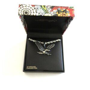 (#122)  Ed Hardy Silver Eagle 24" Chain Men's Stainless Steel Necklace